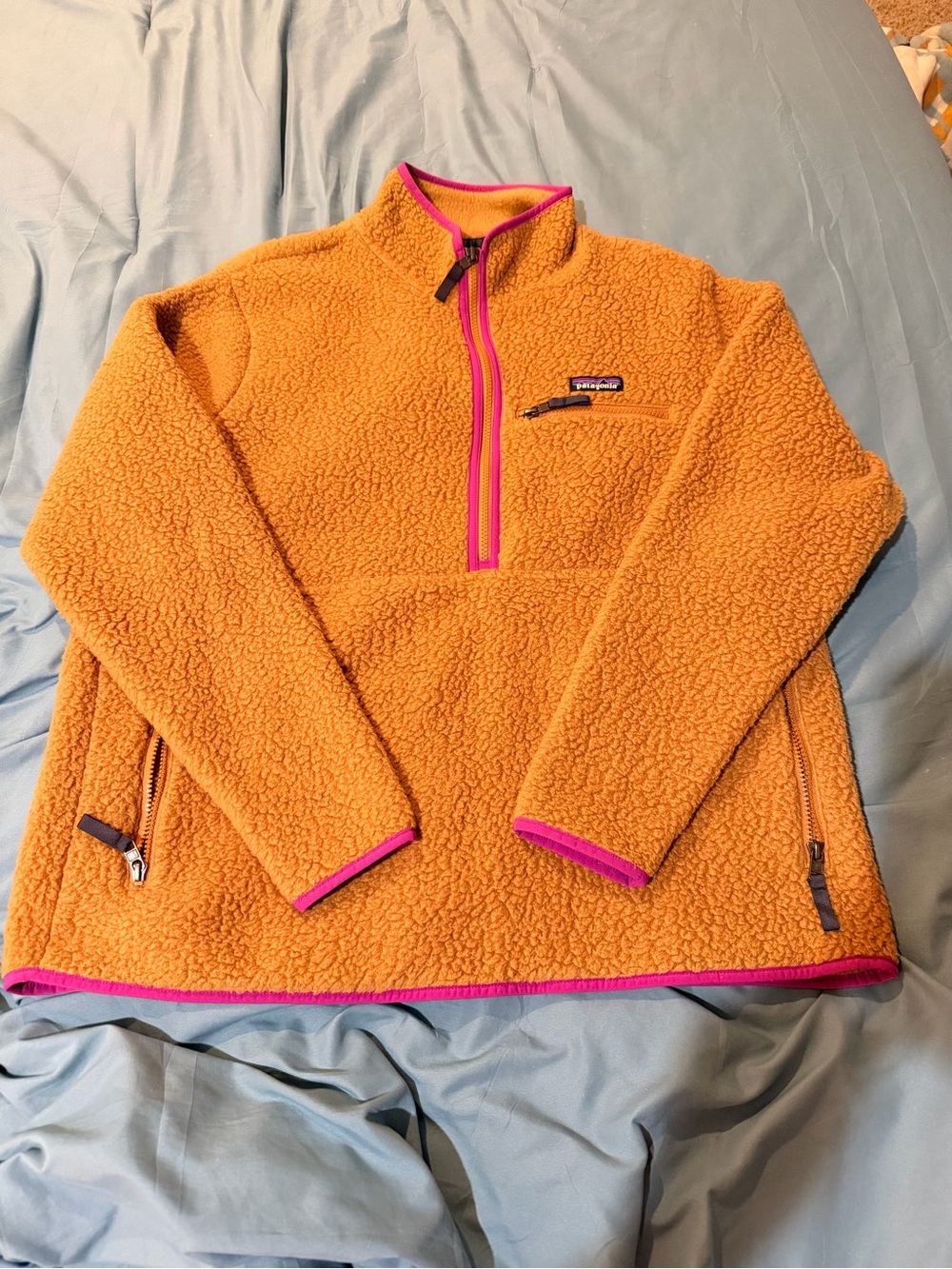 Patagonia Sherpa Fleece Pullover with Pink Trim
